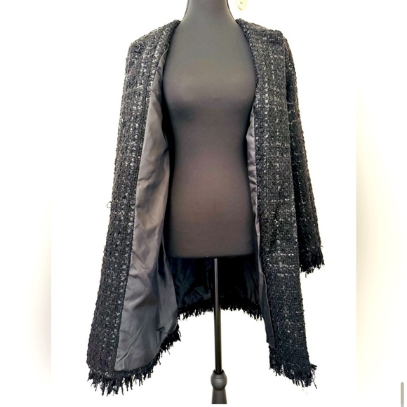 Vertigo Paris Tweed Boucle Wool Blend Fringe Trench Jacket Coat, Size XS - Picture 13 of 15